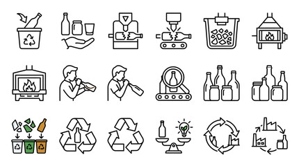 Fototapeta premium Glass Recycling and Manufacturing Process Icons