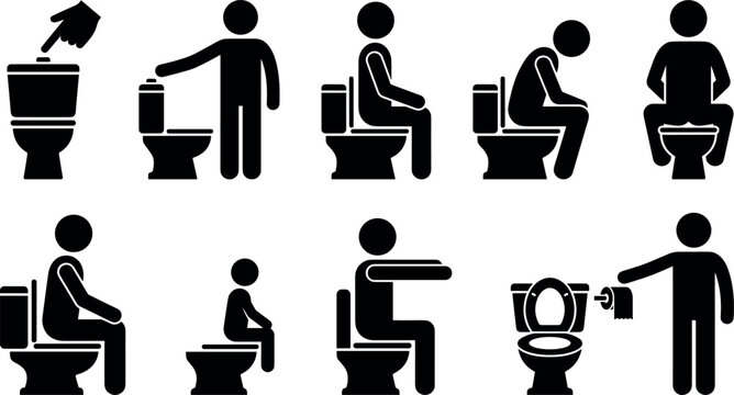 Vector set of toilet rules icons for restroom etiquette proper usage and public hygiene concepts