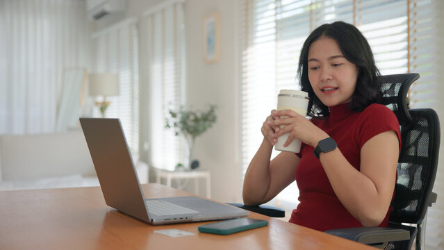 Young asian woman happy smile using search on phone Agent AI app retail shop store pay buy at home Modern Agentic bot order assisted people easy booking hotel ticket vacation smart life virtual wallet
