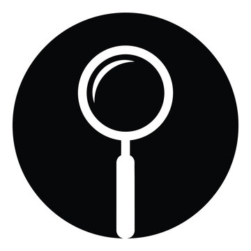 Magnifying glass symbol in white on black circle icon simple icon