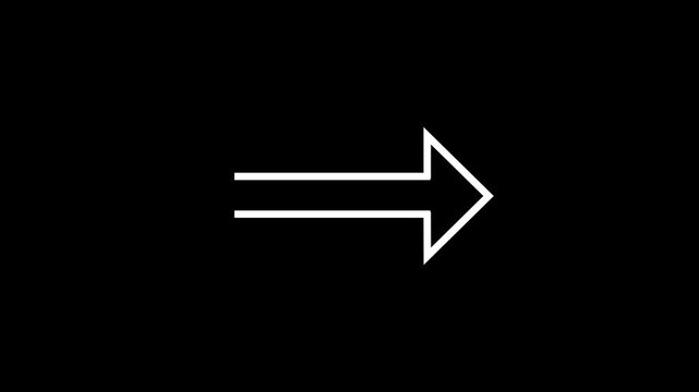 White outline arrow pointing right on a black background direction symbol. 4k video 