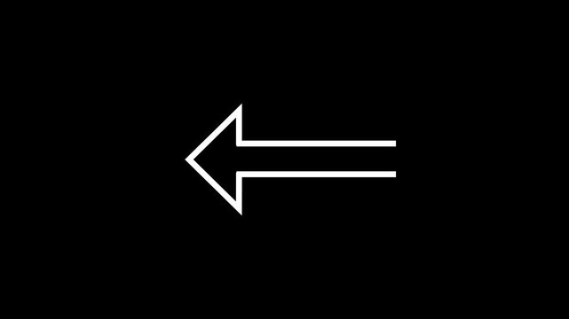 White outline arrow pointing left on a black background direction symbol. 4k quality animation video 