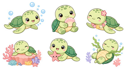 Naklejka premium Cute Sea Turtle Collection