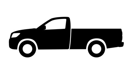 Fototapeta premium Black silhouette icon of a pickup truck vehicle isolated on white background.