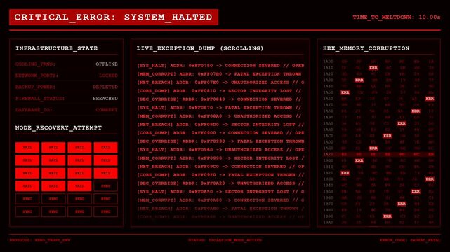 Sci Fi HUD Screen With Critical Error System Halted And Meltdown Countdown Animation.