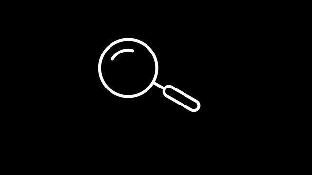 searching icon animated video design. simple magnify icon magnify Analysis data. Simple Magnifying Glass Line Animation for Search and Discovery Concepts. 4k quality animation video. black background