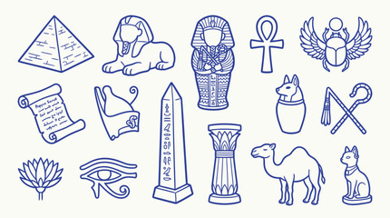 Fototapeta premium Collection of Ancient Egyptian Symbols and Icons in a Simple Line Art Style.