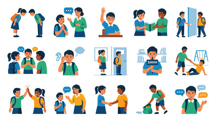 Fototapeta premium Children's Back to School Activities Flat Illustration Set