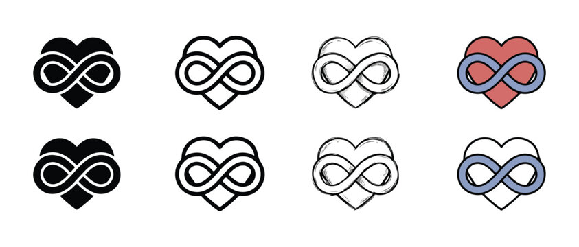 Heart infinity symbol love icons in various colors and styles  heart with infinity symbol  love symbol  heart shape