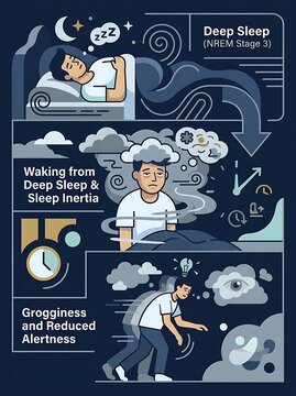 Educational illustration of deep sleep stages and morning grogginess