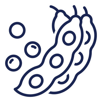 Simple line drawing of a pod with seeds and detached seeds floating nearby illustration icon