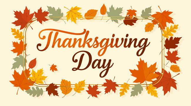 Thanksgiving Day Greeting with Fall Leaves