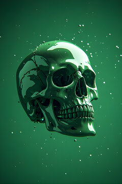Halloween glowing green human skull in side three quarter view with realistic anatomy, eerie spooky style, transparent vector illustration