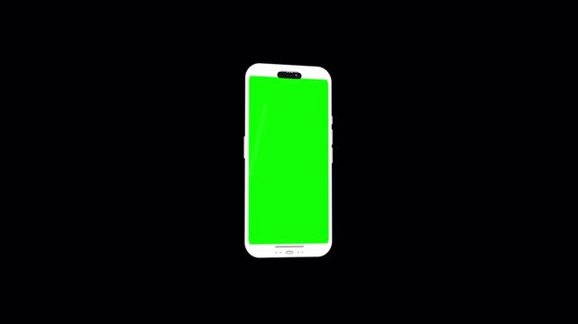 3D Mobile phone mockup green screen animation, smartphone zoom in and rotate 3D animation with transparent background, realistic phone display mockup