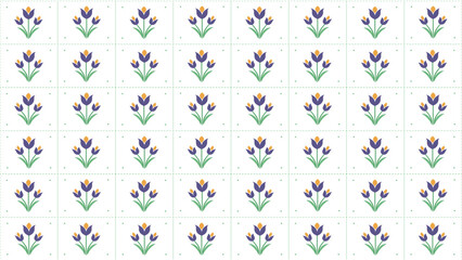 Minimalist floral seamless pattern with cute blue folk art tulip flowers vector background © Abdul Matin