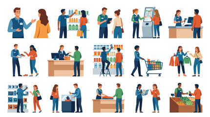 Fototapeta premium Flat Design Illustration of Diverse People Shopping in a Modern Retail Store