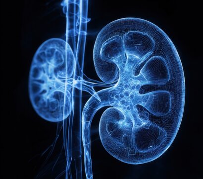 Human kidneys illustration with ureters and vessels medical imaging and anatomy study