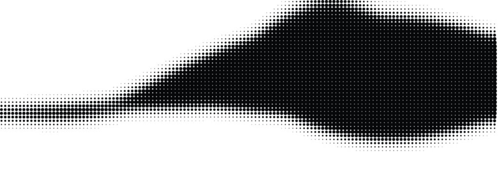 Abstract graphic design with black halftone dots creating a flowing shape on a white background