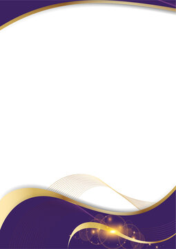abstract success certificate background template with violet gold glitter glow ribbon