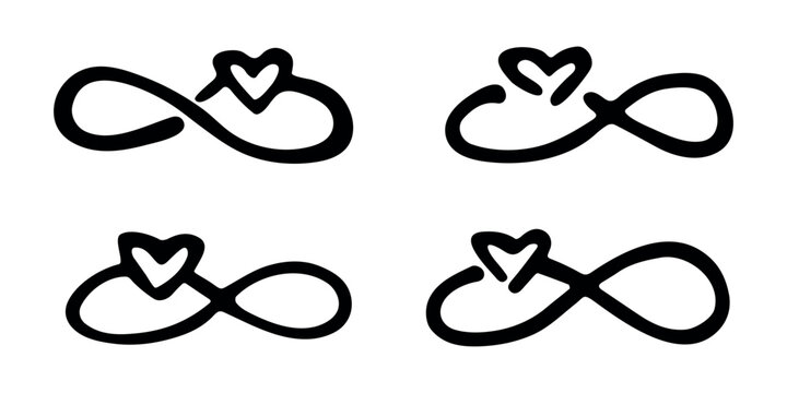 Set of hand drawn infinity sign with heart Eternal limitless unlimited infinite forever symbol Cycle endless life concept doodle For design print logo tattoo
