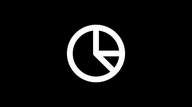 Minimalist White Pie Chart Icon Animation on Black Background for Data Visualization 5 Second Loop