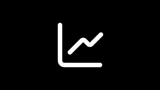 Minimalist white line graph icon showing business growth and financial success on black background
