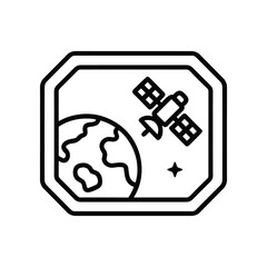 Satellite orbiting Earth through window, space exploration icon, vector illustration © Nasrul