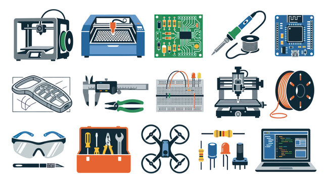 Electronic Hobbyist Tools and Components - Flat Vector Art