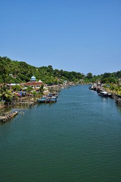 Fishing village on the riverbank in Sumatra