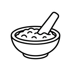 Mortar and Pestle with Food Ingredients Line Art Icon