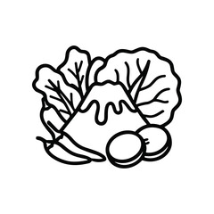 Fototapeta premium Hand-drawn illustration of Mount Fuji with fresh vegetables and chili pepper