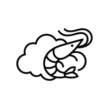 Stylized shrimp icon with cloud, simple line art, vector illustration