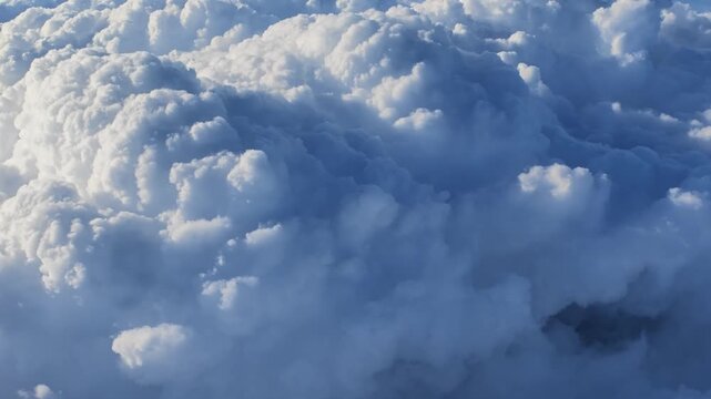 High-altitude passenger POV footage showcasing complex cloud formations in varying tones and textures.