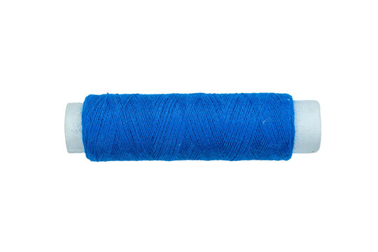 Blue thread spool for embroidery work isolated on a transparent background asset.