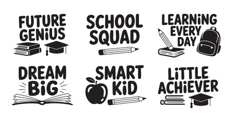 Future genius back to school typography collection with learning educational icons and motivational quotes. © Sen