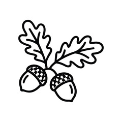 Oak leaves and acorns icon, hand-drawn illustration, simple outline art, nature symbol © hb