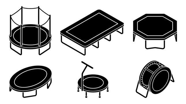 Trampoline Equipment Icons Set Isolated on White Background Vector Illustration
