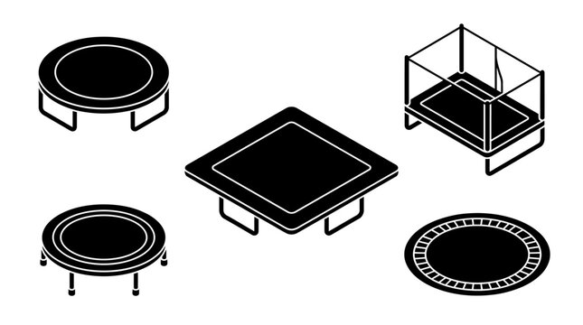Trampoline Icons Collection Isolated on White Background Vector Illustration