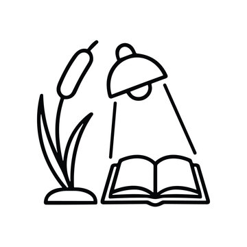 Desk Lamp Illuminating Open Book with Plant Outline