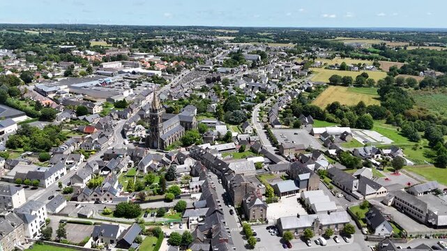 Comburgh town centre Brittany France drone aerial view