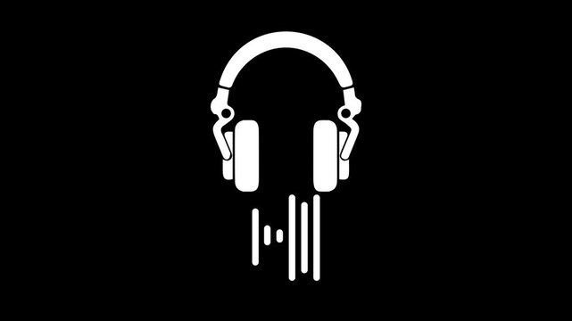 Minimalist White Headphone Icon with Animated 10 Second Audio Waveform Equalizer on Black Background