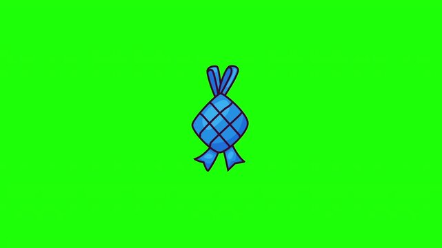 Animated ketupat doodle icon, hand-drawn flat vector line art with wiggle effect, looping motion graphic for lebaran, eid mubarak and ramadan design.