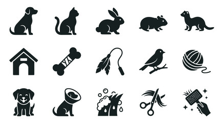 Obraz premium Pet care and animal silhouette icon collection for veterinary.
