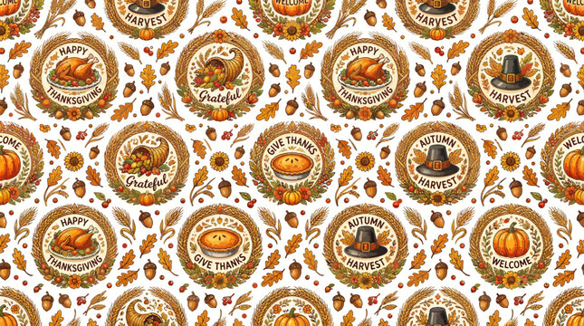 thanksgiving seamless pattern with pumpkins and leaves