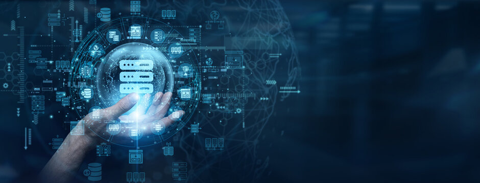 Secure cloud website server architectures require highly resilient data center configurations. A network administrator touch a data flow on global network Hosting services to maintain website uptime.