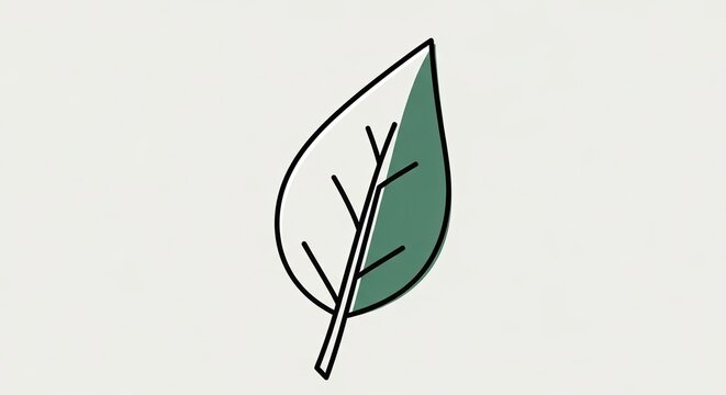 Stylized green leaf icon with two tone shading effect.