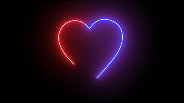 ed and Blue Neon Heart Trail Animation with Transparent Background