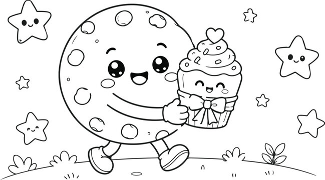 Cute Kawaii Cookie and Cupcake Coloring Page
