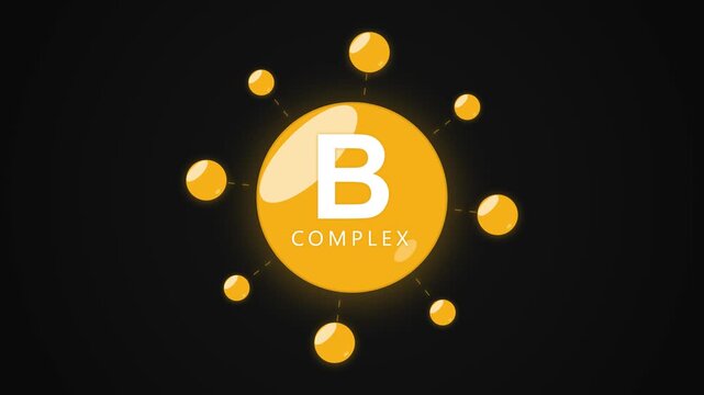Vitamin B Complex Supplement Animation. A professional 3D motion graphic showing a Vitamin B complex molecule structure. Perfect for medical, healthcare, nutrition, and wellness video content.