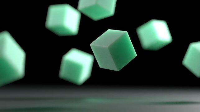 Green cubes tumbling through black void space.
